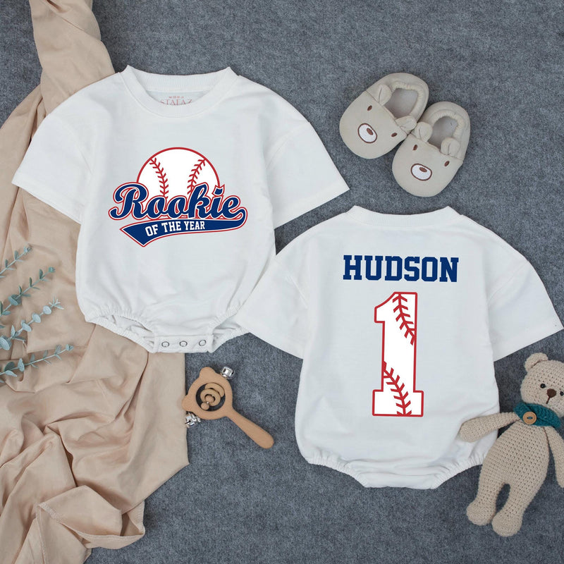 Personalized Rookie of the Year 1st Birthday Outfit Baseball Romper for Baby Boy Party Cotton Soft Comfortable Custom Name Design