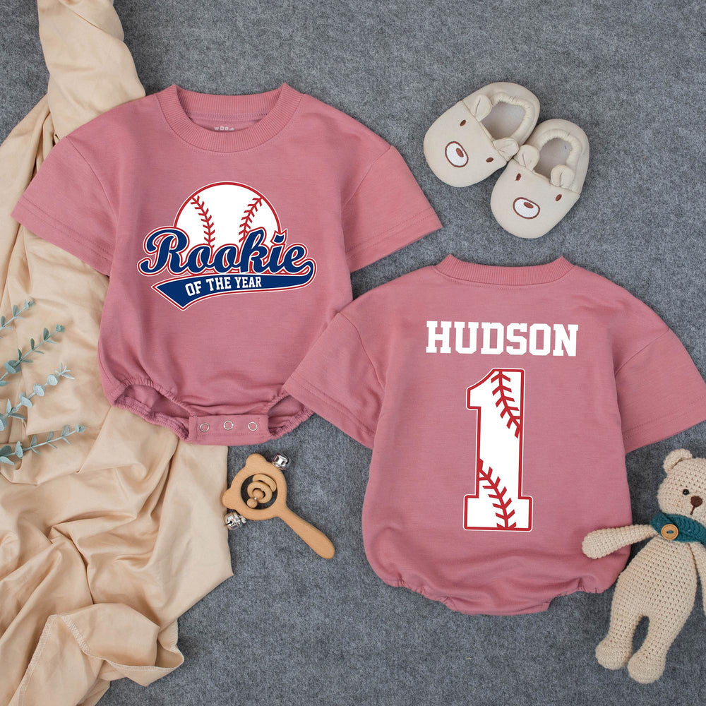 Personalized Rookie of the Year 1st Birthday Outfit Baseball Romper for Baby Boy Party Cotton Soft Comfortable Custom Name Design