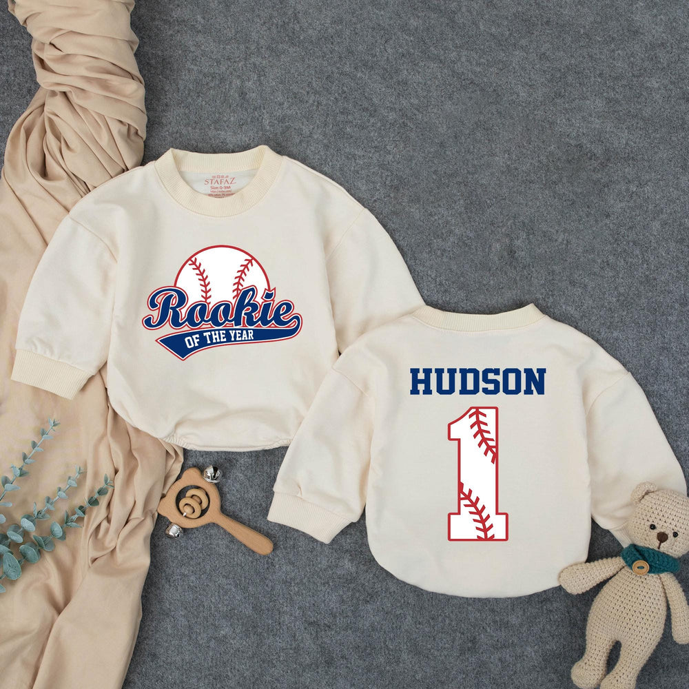 Personalized Rookie of the Year 1st Birthday Outfit Baseball Romper for Baby Boy Party Cotton Soft Comfortable Custom Name Design