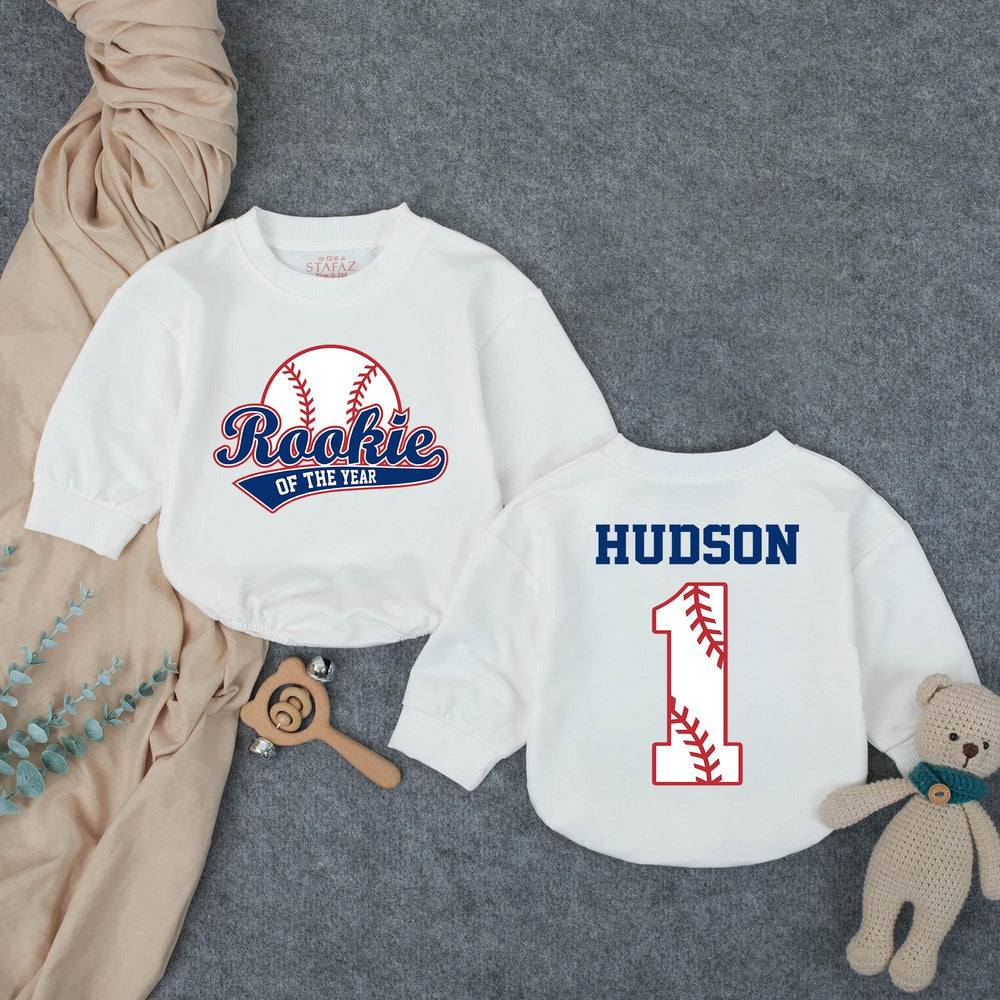 Personalized Rookie of the Year 1st Birthday Outfit Baseball Romper for Baby Boy Party Cotton Soft Comfortable Custom Name Design