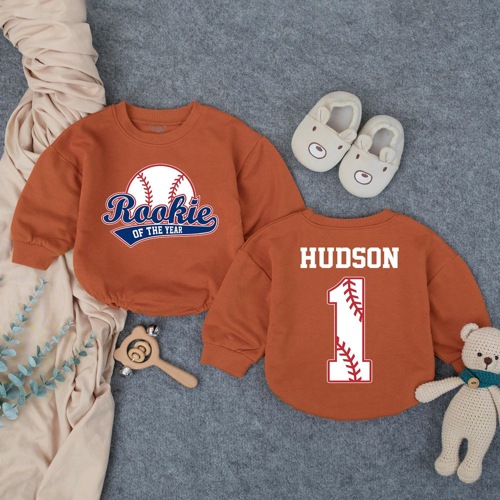 Personalized Rookie of the Year 1st Birthday Outfit Baseball Romper for Baby Boy Party Cotton Soft Comfortable Custom Name Design
