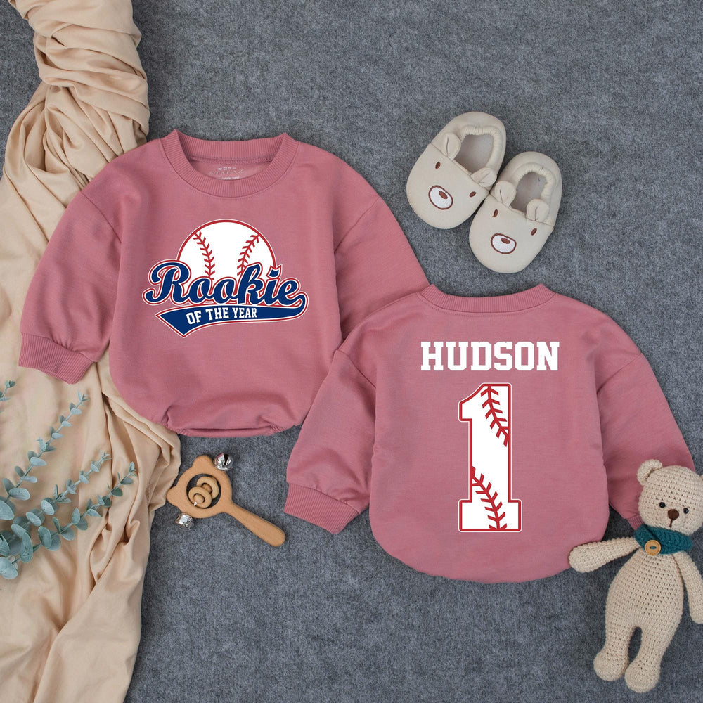 Personalized Rookie of the Year 1st Birthday Outfit Baseball Romper for Baby Boy Party Cotton Soft Comfortable Custom Name Design
