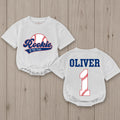 Personalized Rookie of the Year Baby Romper Baseball First Birthday Outfit for Boys Sports Theme Bubble Romper Cake Smash Clothes