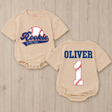Personalized Rookie of the Year Baby Romper Baseball First Birthday Outfit for Boys Sports Theme Bubble Romper Cake Smash Clothes