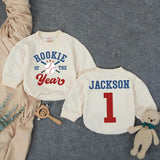 Personalized Rookie of the Year Baseball 1st Birthday Romper for Baby Boy, Custom Name Outfit, Soft Cotton Long Sleeve for Milestone Photos