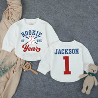 Personalized Rookie of the Year Baseball 1st Birthday Romper for Baby Boy, Custom Name Outfit, Soft Cotton Long Sleeve for Milestone Photos