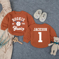 Personalized Rookie of the Year Baseball 1st Birthday Romper for Baby Boy, Custom Name Outfit, Soft Cotton Long Sleeve for Milestone Photos
