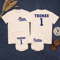 Personalized Rookie of the Year Baseball Romper & Matching Family Shirts, Custom Baby Outfit & Parent Tees for 1st Birthday Celebrations