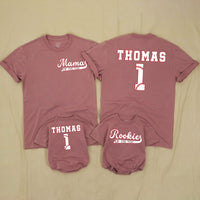 Personalized Rookie of the Year Baseball Romper & Matching Family Shirts, Custom Baby Outfit & Parent Tees for 1st Birthday Celebrations