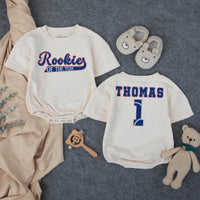 Personalized Rookie of the Year Baseball Romper & Matching Family Shirts, Custom Baby Outfit & Parent Tees for 1st Birthday Celebrations