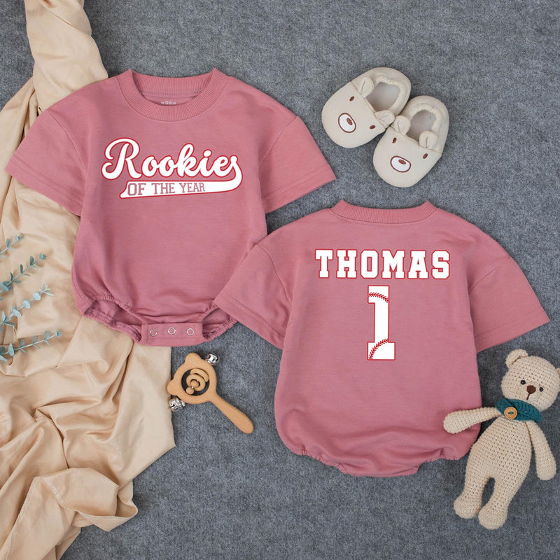 Personalized Rookie of the Year Baseball Romper & Matching Family Shirts, Custom Baby Outfit & Parent Tees for 1st Birthday Celebrations