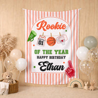 Personalized Rookie of the Year Basketball 1st Birthday Silk Banner for Boys Baby Toddler Kids Soft Cotton Season Celebration