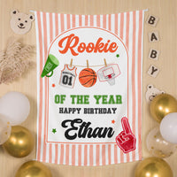 Personalized Rookie of the Year Basketball 1st Birthday Silk Banner for Boys Baby Toddler Kids Soft Cotton Season Celebration