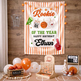 Personalized Rookie of the Year Basketball 1st Birthday Silk Banner for Boys Baby Toddler Kids Soft Cotton Season Celebration