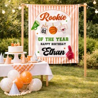 Personalized Rookie of the Year Basketball 1st Birthday Silk Banner for Boys Baby Toddler Kids Soft Cotton Season Celebration