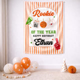 Personalized Rookie of the Year Basketball 1st Birthday Silk Banner for Boys Baby Toddler Kids Soft Cotton Season Celebration