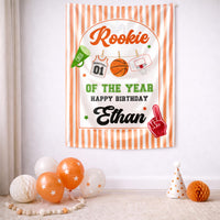 Personalized Rookie of the Year Basketball 1st Birthday Silk Banner for Boys Baby Toddler Kids Soft Cotton Season Celebration