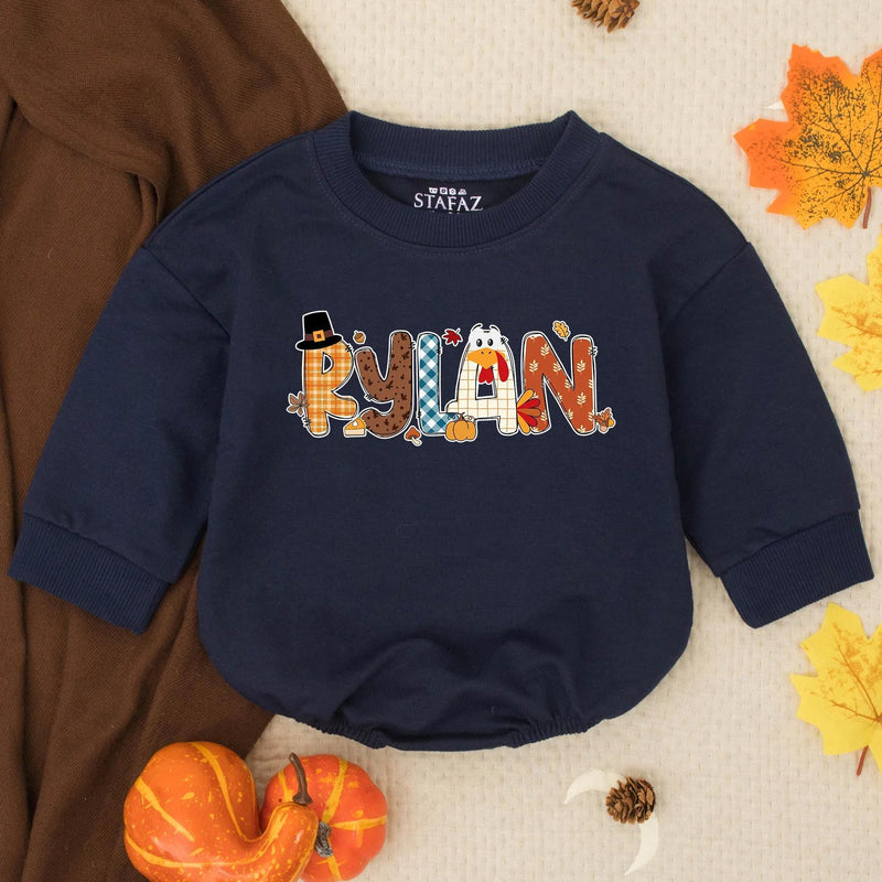Personalized Rylan Thanksgiving Baby Romper with Turkey Design Fall Infant Outfit Soft Cotton Holiday Clothes for Boys or Toddlers Gift