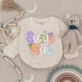 Personalized Sadie Mae Baby Girl Easter Romper with Pastel Bunny and Bow Design, Custom Name Outfit for First Easter Gift or Holiday Party