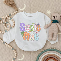 Personalized Sadie Mae Baby Girl Easter Romper with Pastel Bunny and Bow Design, Custom Name Outfit for First Easter Gift or Holiday Party