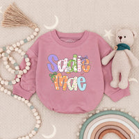 Personalized Sadie Mae Baby Girl Easter Romper with Pastel Bunny and Bow Design, Custom Name Outfit for First Easter Gift or Holiday Party