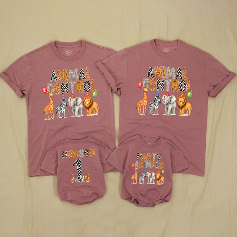Personalized Safari First Birthday Matching Family Shirts, Jungle Animal Theme Party Outfits for Baby, Toddler, Mom, Dad, Soft Cotton Tees