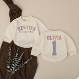 Personalized Second Generation Besties Bubble Romper Custom Name Baby Toddler Outfit Dusty Blue Mauve Terracotta Birthday Gift Cotton