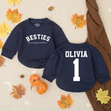 Personalized Second Generation Besties Bubble Romper Custom Name Baby Toddler Outfit Dusty Blue Mauve Terracotta Birthday Gift Cotton