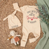 Custom Baby Outfit Set - Sent With a Kiss From My Grandma in Heaven, Soft Cotton Bodysuit & Hat, Newborn Coming Home or Baby Shower Gift