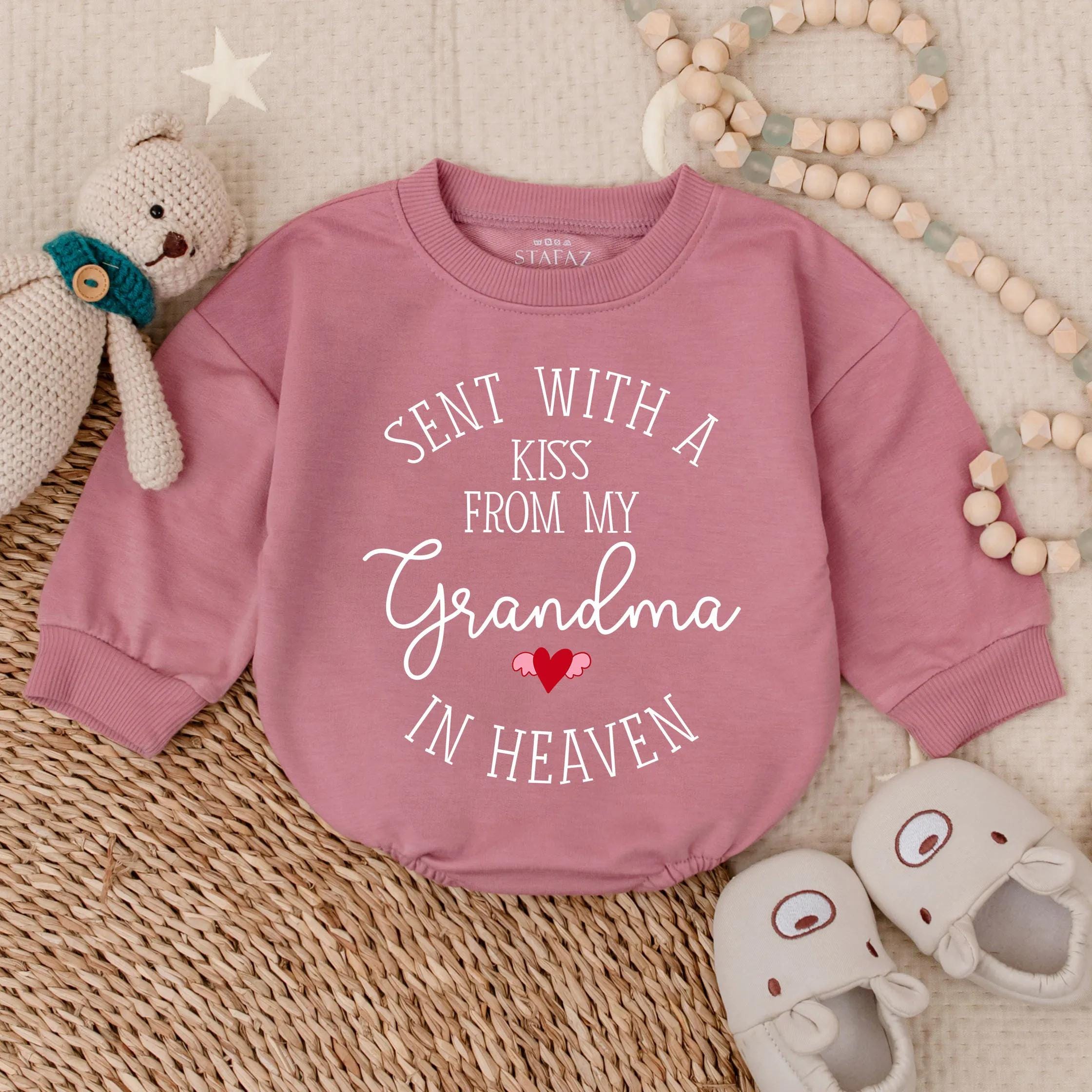 Personalized Sent with a Kiss from My Grandma in Heaven Baby Romper Heartfelt Gift Newborn Soft Cotton Outfit Unique Baby Shower Present