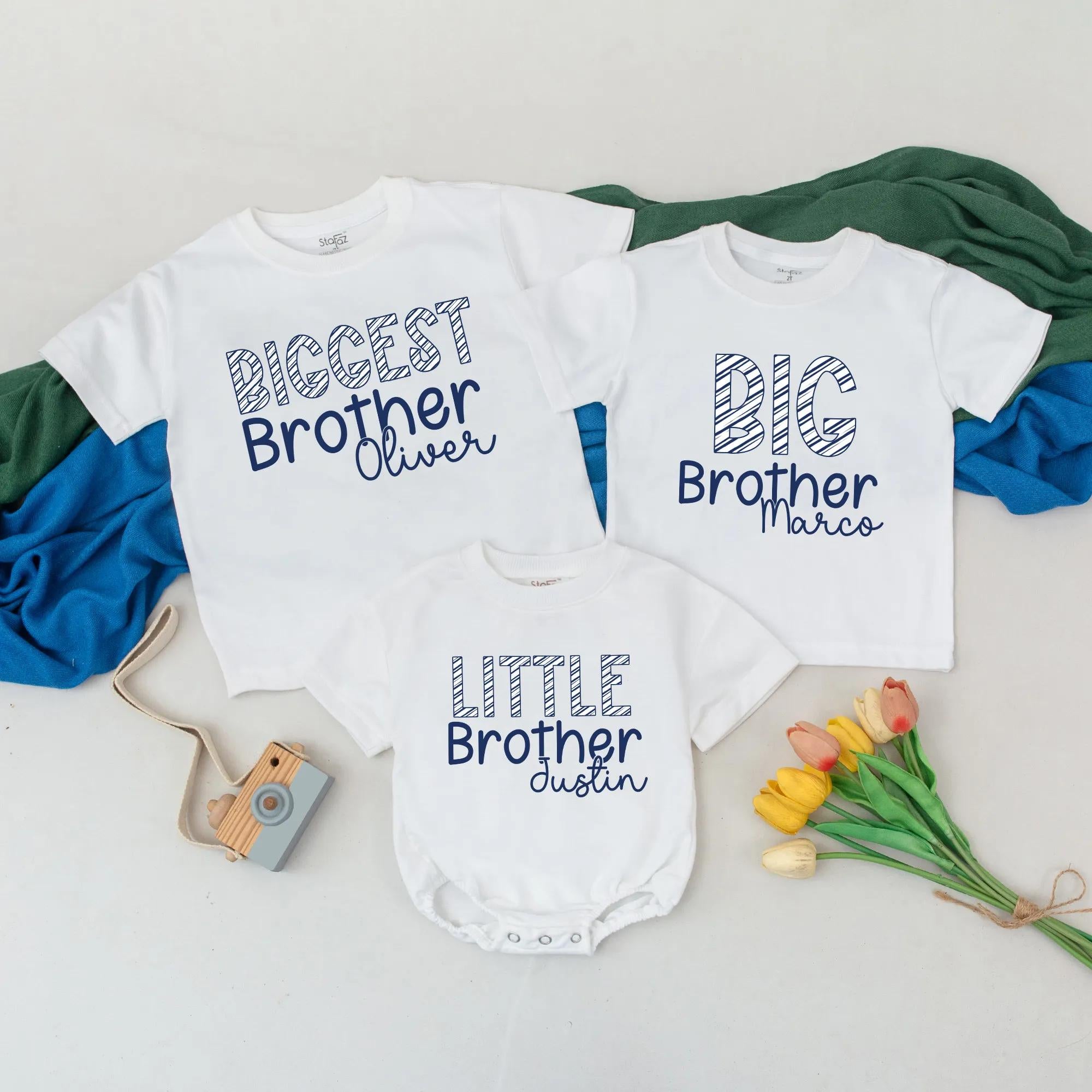 Personalized Sibling Outfits for Boys, Custom Big Brother Matching Sibling Shirts and Romper Set, Matching Family Gift Set, Soft Cotton