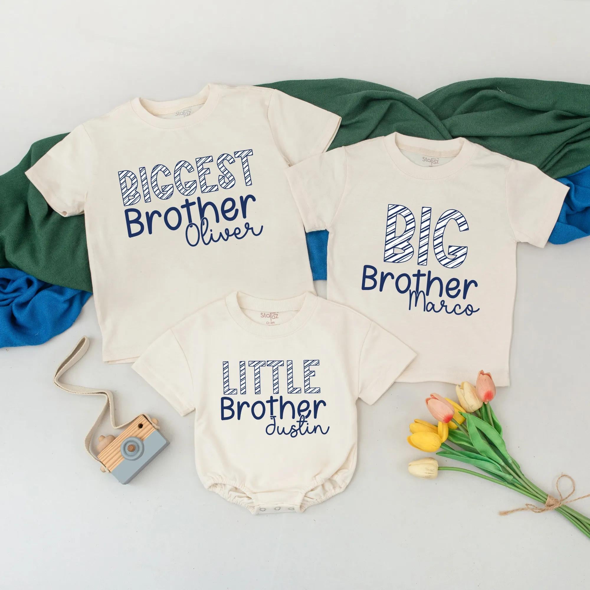 Personalized Sibling Outfits for Boys, Custom Big Brother Matching Sibling Shirts and Romper Set, Matching Family Gift Set, Soft Cotton