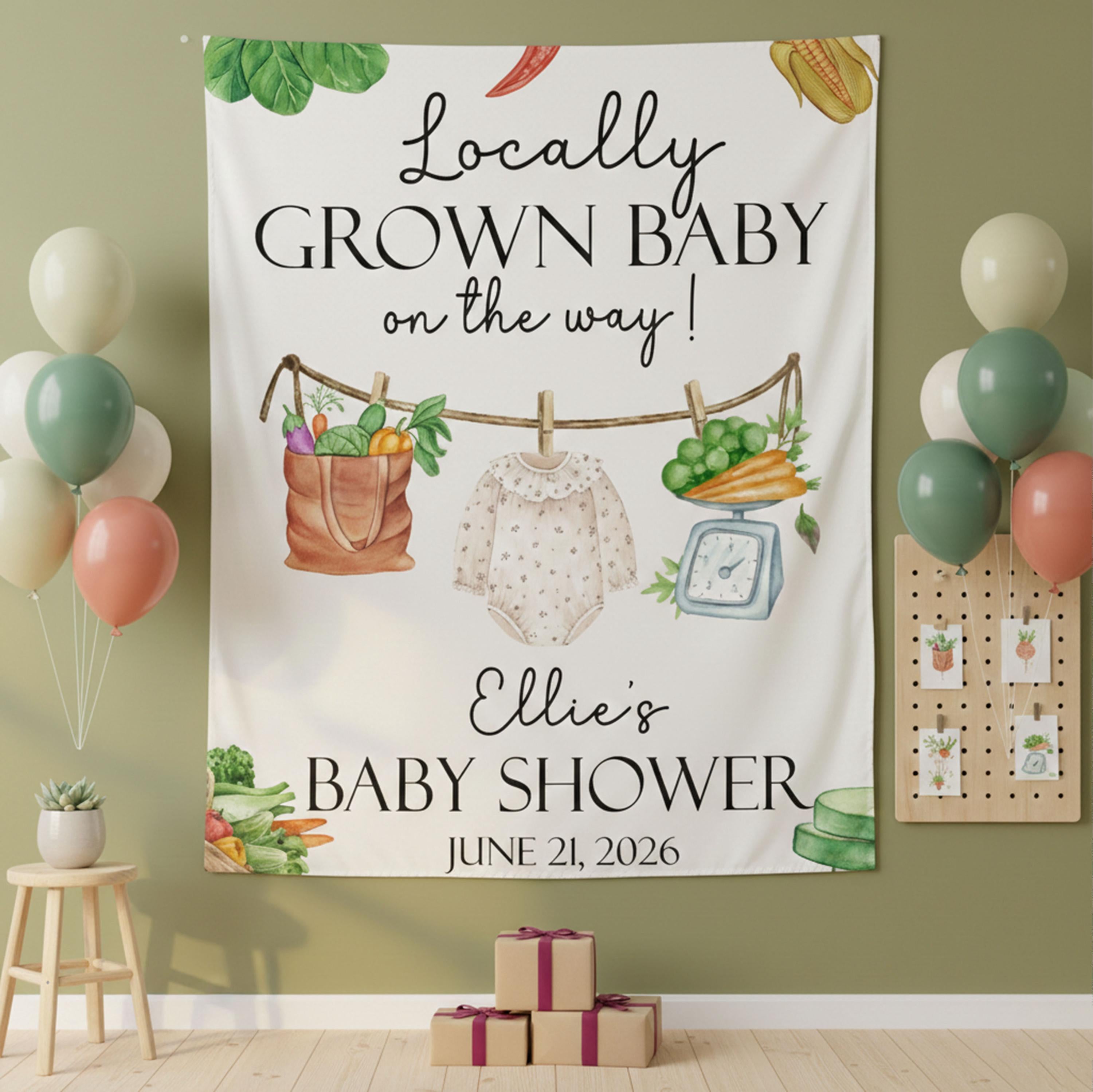 Personalized Silk Baby Banner Watercolor Farmhouse Decor Storybook Theme Party Backdrop Custom Vegetable Garden Shower Gift