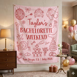 Personalized Silk Bachelorette Weekend Banner with Red Line Art, Bridal Shower Backdrop, Custom San Diego Party Decor, July 2026 Sign