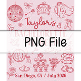 Personalized Silk Bachelorette Weekend Banner with Red Line Art, Bridal Shower Backdrop, Custom San Diego Party Decor, July 2026 Sign