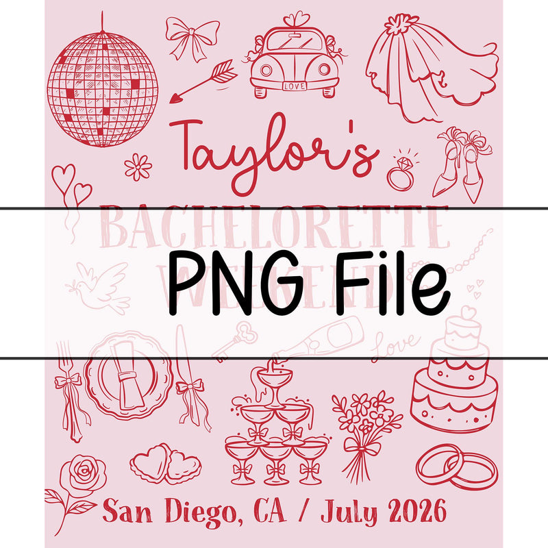 Personalized Silk Bachelorette Weekend Banner with Red Line Art, Bridal Shower Backdrop, Custom San Diego Party Decor, July 2026 Sign