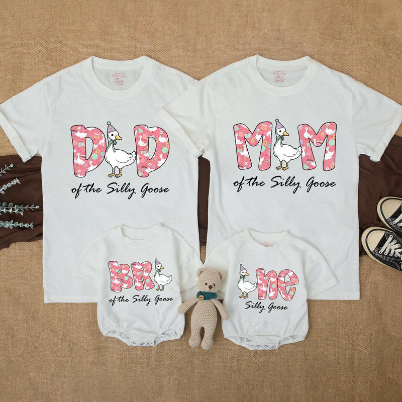 Personalized Silly Goose Birthday Shirt with Cartoon Goose Design Matching Family Outfit for 1st Birthday Party Toddler Baby Gift