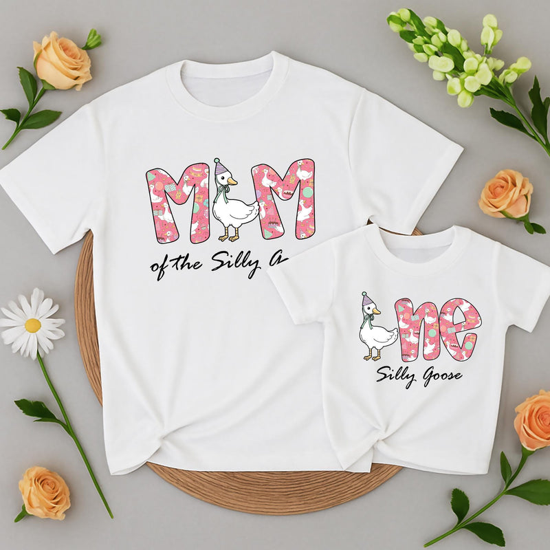 Personalized Silly Goose Birthday Shirt with Cartoon Goose Design Matching Family Outfit for 1st Birthday Party Toddler Baby Gift