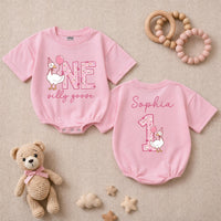 Personalized Silly Goose First Birthday Baby Romper, Goose Balloon 1st Birthday Baby Bodysuit, Cute Animals Infant Clothes, Baby Shower Gift