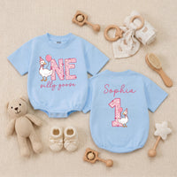 Personalized Silly Goose First Birthday Baby Romper, Goose Balloon 1st Birthday Baby Bodysuit, Cute Animals Infant Clothes, Baby Shower Gift