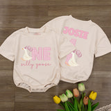 Custom Silly Goose 1st Birthday Outfit Set - Baby Romper, Mom & Dad Matching Tees, Pink Gingham Design, Soft Cotton for Memorable Celebrations