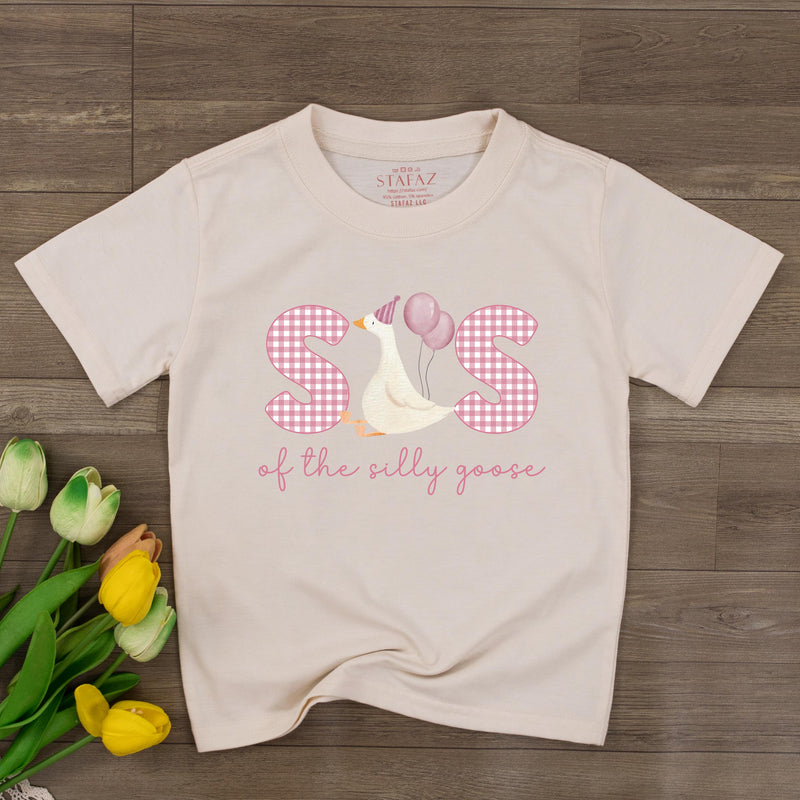 Custom Silly Goose 1st Birthday Outfit Set - Baby Romper, Mom & Dad Matching Tees, Pink Gingham Design, Soft Cotton for Memorable Celebrations