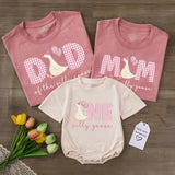 Custom Silly Goose 1st Birthday Outfit Set - Baby Romper, Mom & Dad Matching Tees, Pink Gingham Design, Soft Cotton for Memorable Celebrations