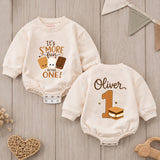 Personalized S'mores First Birthday Baby Romper - Cute Campfire Theme Outfit with Custom Name, Soft Cotton for Cake Smash & Milestone Photos