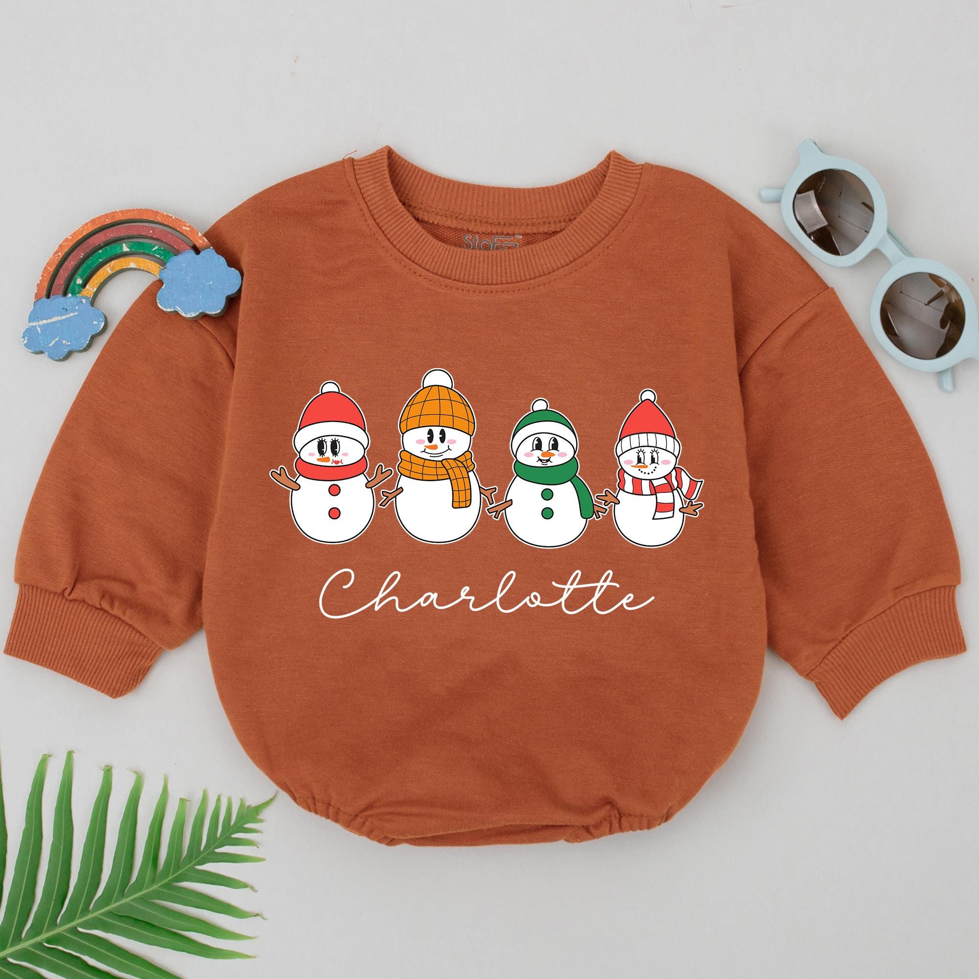 Personalized Snowman Romper for Baby's First Christmas Cheerful Holiday Outfit Soft Cotton Newborn Gift Comfortable Festive Design