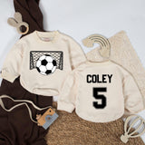 Personalized Soccer Baby Romper with Custom Name and Number, Soft Cotton Gameday Baby Bodysuit, Sporty Baby Shower Gift for Soccer Fans
