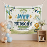 Personalized Soccer Baby Shower Silk Banner - A Little MVP Is On The Way - Custom Name & Date - Sports Theme Decor for Baby Celebration