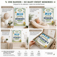 Personalized Soccer Baby Shower Silk Banner - A Little MVP Is On The Way - Custom Name & Date - Sports Theme Decor for Baby Celebration