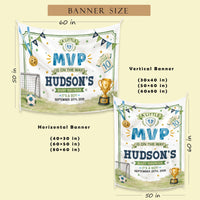 Personalized Soccer Baby Shower Silk Banner - A Little MVP Is On The Way - Custom Name & Date - Sports Theme Decor for Baby Celebration