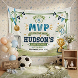 Personalized Soccer Baby Shower Silk Banner - A Little MVP Is On The Way - Custom Name & Date - Sports Theme Decor for Baby Celebration